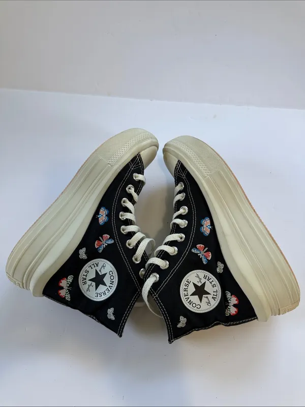 Converse Black High-Top All Star Sneakers with Butterfly Embroidery - Image 2
