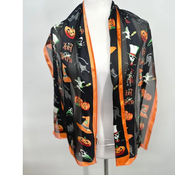 Christopher & Banks Scarf Women Black Halloween Pumpkin Ghost Cat Fall Teacher - Image 2