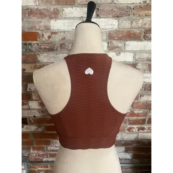 Booty by Brabants Peak V Top Rust Brown Textured Croco Halter Sports Bra - Image 3