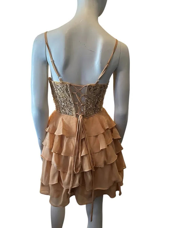 Class and Fashion Sequin and Chiffon Tiered Dress Gold 8 NWT - Image 4