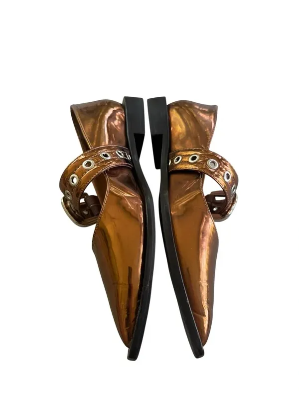 Anthropologie Maeve Pointed Toe Moto Mary Janes Bronze Metallic 38 - Image 6