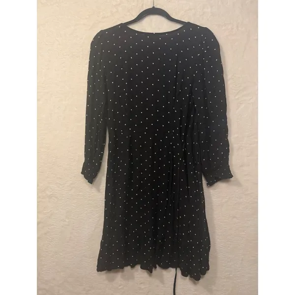 American Eagle‎ Wrap Dress Womens Medium Black Polka Dot Long Sleeve Ruffle Mini - Image 6