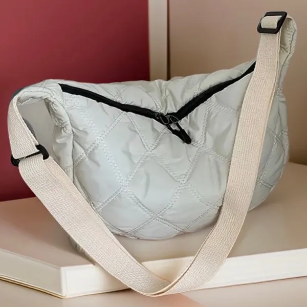 Quilted Nylon Crossbody Hobo Bag in Cream - Image 2