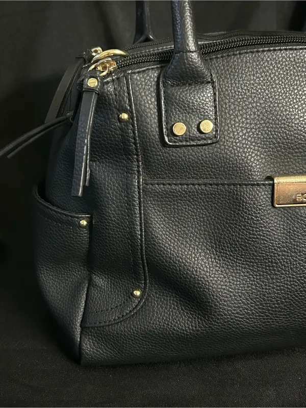 Rosetti Black & Gold Pebbled Faux Leather Satchel Handbag - Image 6