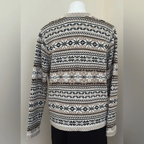 Croft & Barrow Cream Beige Black Nordic Pattern Metal Clasp Closure Sweater Sz L - Image 3