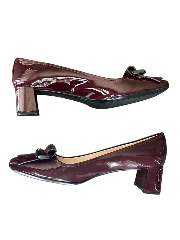 Prada Women’s Oxblood Burgundy Patent Leather Kiltie Fringe Pump Heels Size 39.5 - Image 6