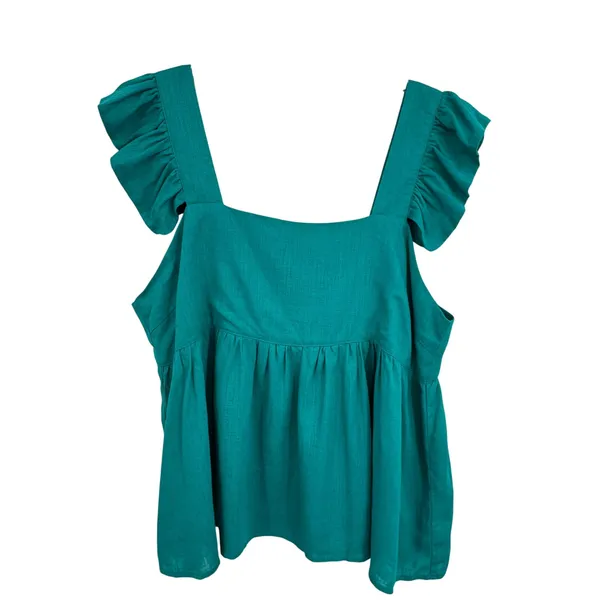 Umgee blouse women's large linen blend ruffle sleeve babydoll green boho beach - Image 7