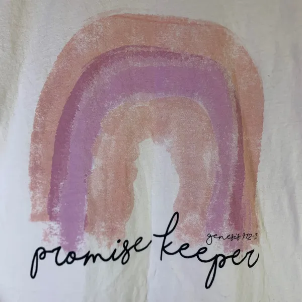 Bella‎ Canvas Promise Keeper Rainbow Graphic Tee Cream Cotton Genesis 9:12-13 M - Image 2