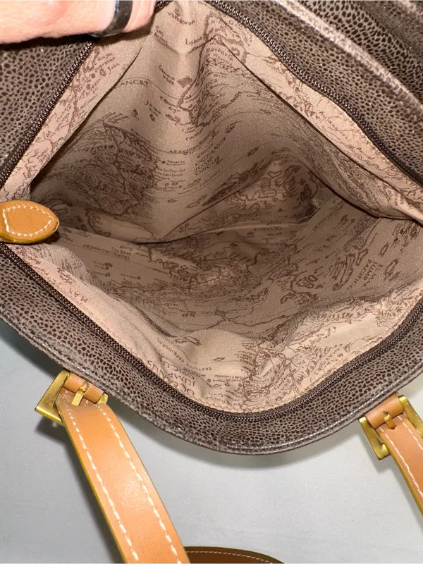 Vtg Jump Boyt Brown Pebbled Faux Leather Tote Purse Shoulder Bag Map Print⁠ - Image 6