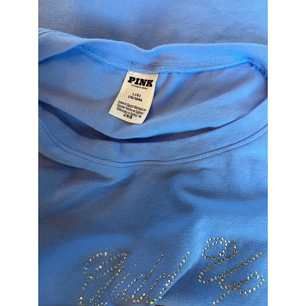 Pink Victoria's Secret Giddy Up Rhinestone Graphic T-Shirt Blue Large - Image 4