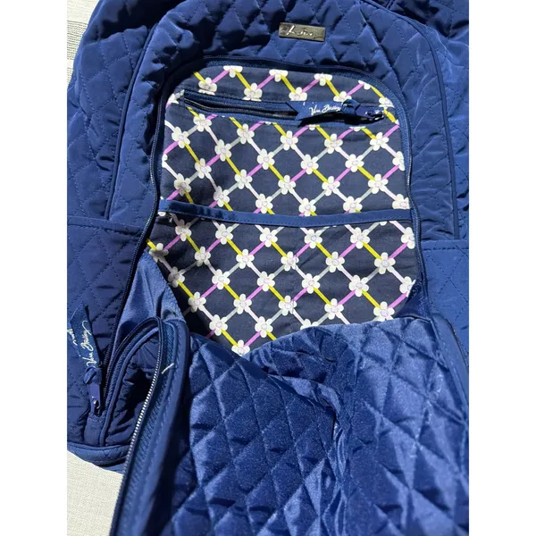 Vera Bradley Quilted Backpack Navy Blue Large‎ School computer bag needs mending - Image 6