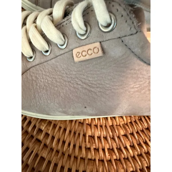 ECCO Soft Womens Leather‎ Lace Up Sneakers gray Taupe Low Top Shoes - Image 3