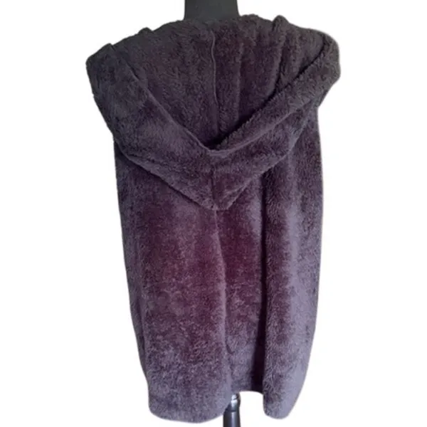 Zenana Outfitters Women’s Fuzzy Hooded Long Vest Size L Black Open Front - Image 4