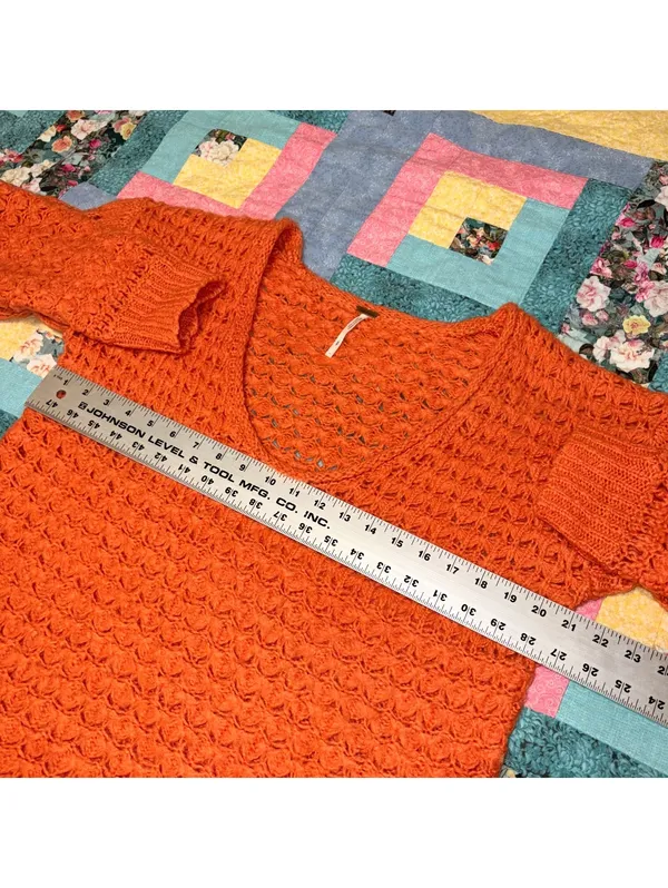 Free People $128 Crashing Waves Pullover Woman’s S orange knit sweater - Image 9
