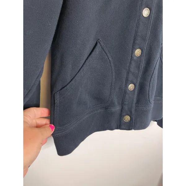 Lauren Ralph Lauren Hoodie Women L Navy Blue Excellent Button Front Plaid Hood - Image 2