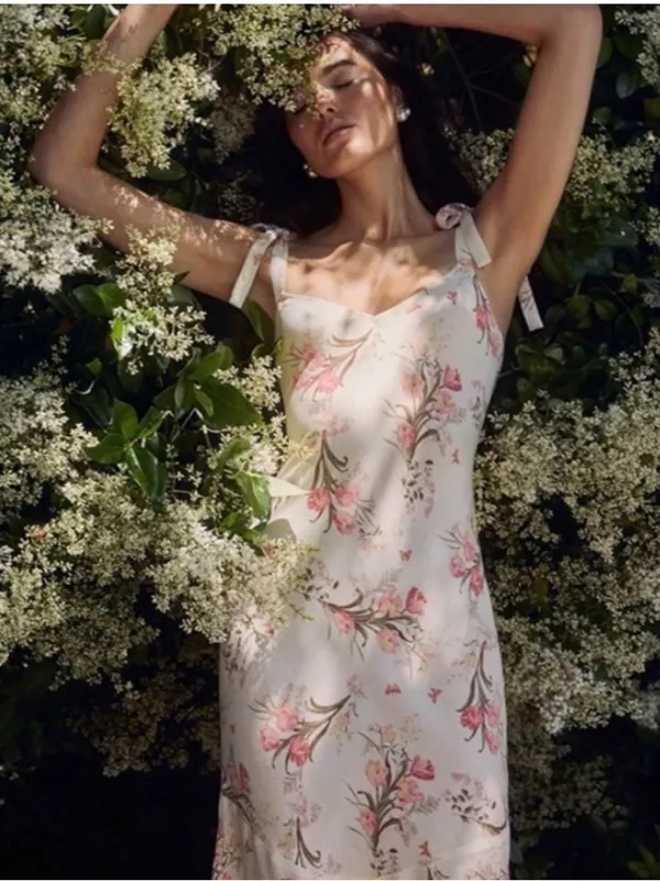 Reformation Christianna Dress Leila Floral Tie Strap Midi XS - Image 3