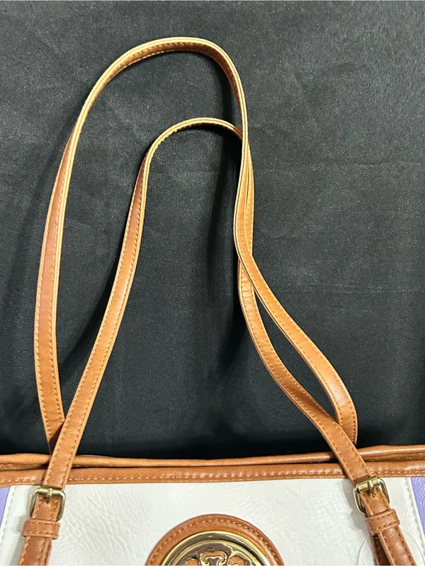 Women’s White & Lavender Tote Bag with Brown Trim & Gold Accent NWT - Image 6
