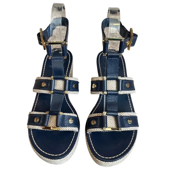 Tory Burch Navy Platform‎ Wedge Sandals 7 - Image 3