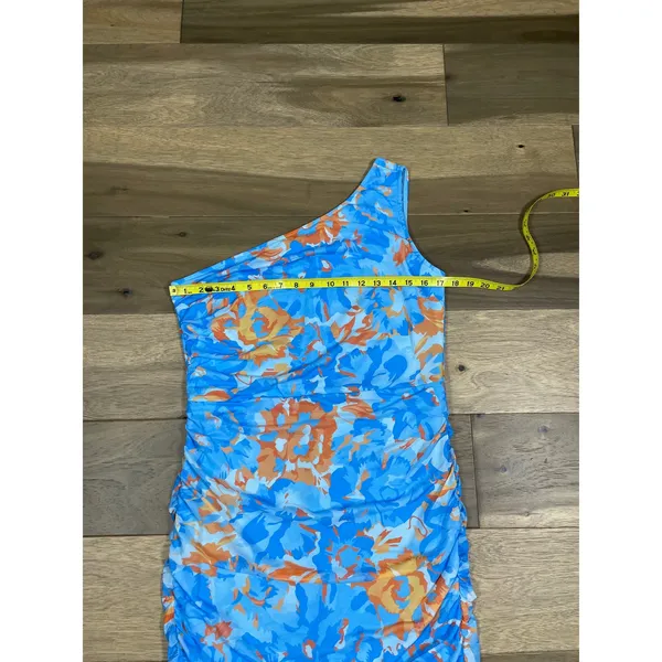 Pretty Garden One‑Shoulder Bodycon Dress Size L Light Blue Orange Accents - Image 6