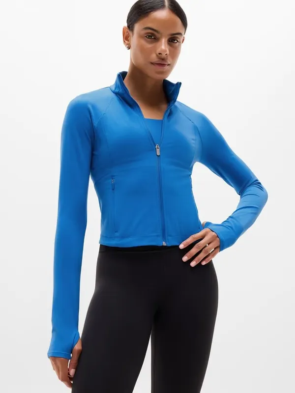 New Athleta XS Salutation Crop Jacket Breaker Blue X-Small Regular - Image 2