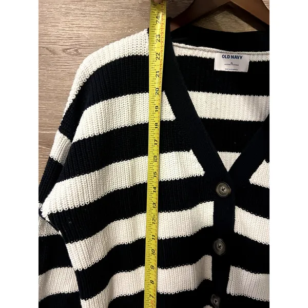 Old Navy Sweater Nautical size 12 XL Stripped Navy Blue Cardigan button Classic - Image 5