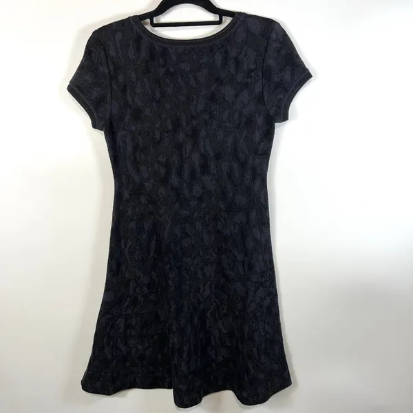 Peruvian Connection Pima Cotton Jacquard Knit Fit‎ and Flare Dress Grey Black S - Image 6