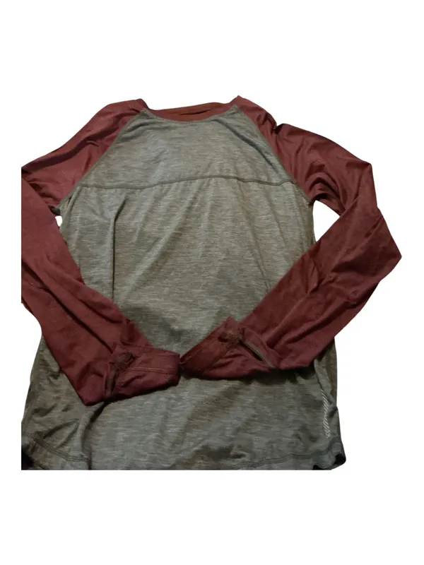 American Eagle 360 Extreme Flex Raglan Shirt Mens Small Gray Burgundy Long Sleeve - Image 2