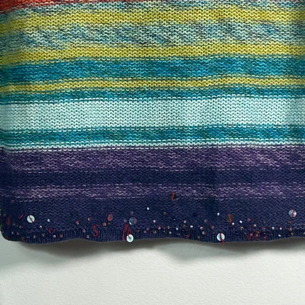 Rocket Candy Vintage Rainbow Striped Beaded Turtleneck Cropped Sweater Large - Image 5