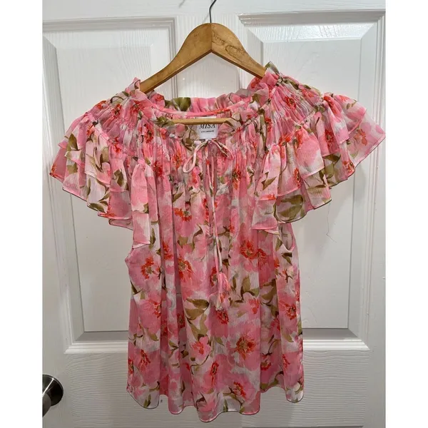 Misa Los Angeles Floral Ruffle Blouse Size Small Elegant Romantic Etheral Classy - Image 3
