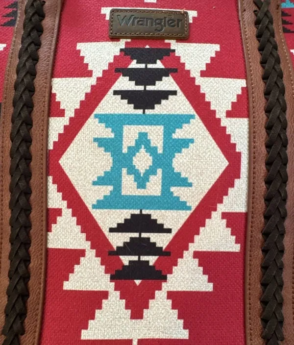 Wrangler Ladies Southwestern Large Red Laptop Shoulder Tote Bag - Image 4