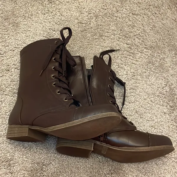 Rasolli brown lace up combat style boot 1.5 inch heel - Image 8