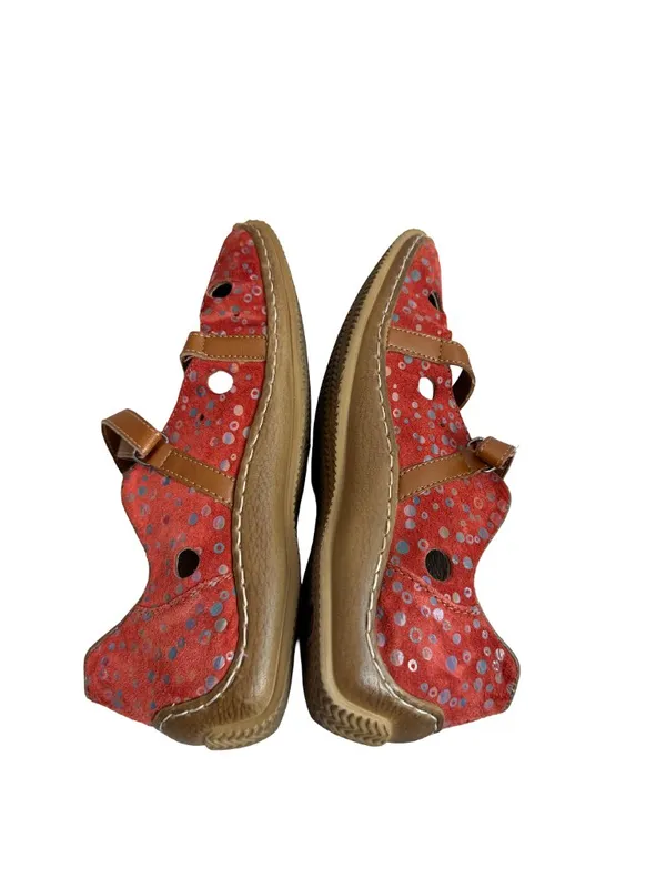 Rieker Red Polka Dot Suede Mary Jane Flats Crisscross Strap Ankle Size 7 Women's - Image 6