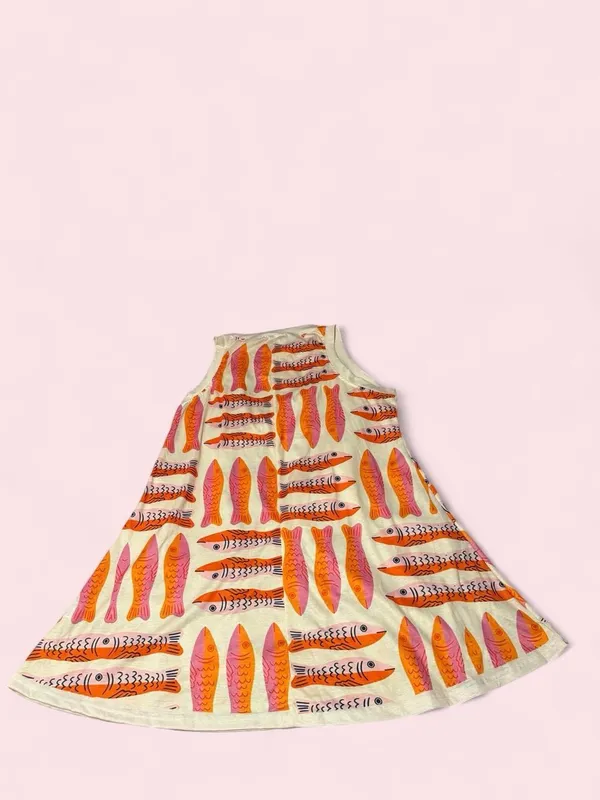 Source Unknown Cream Mini Dress with Pink & Orange Fish Print - Image 2