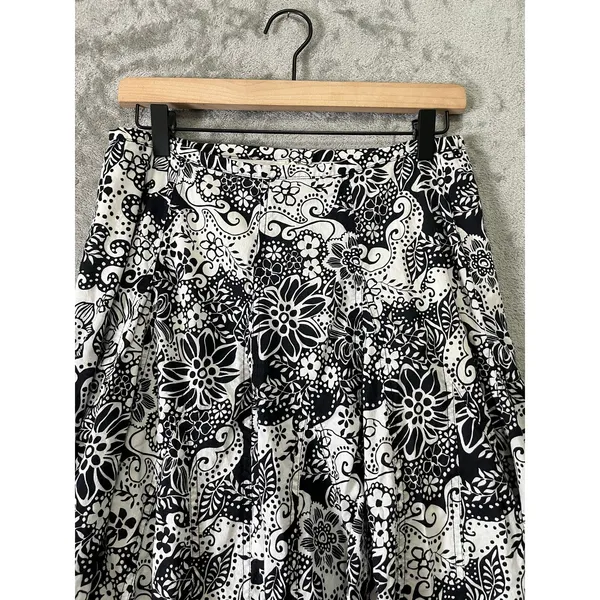 Vintage Black White Floral Paisley Skirt Cottagecore Boho Retro‎ Medium Prairie - Image 2