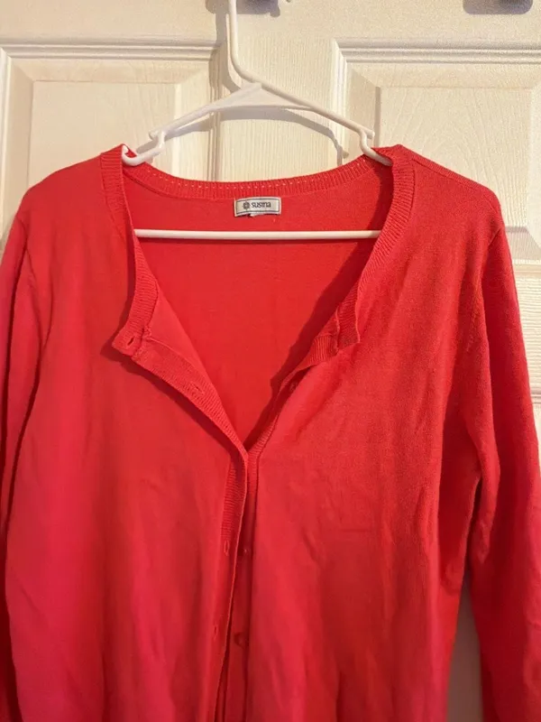 Susina Coral Pink Button-Up Cardigan Sweater with Long Sleeves - Image 5