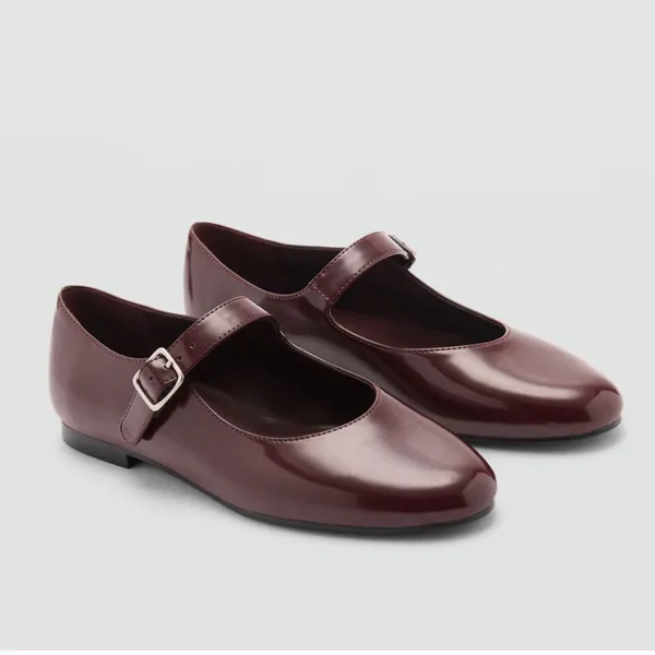 Mango Burgundy Patent Leather Mary Jane Flats - Image 2