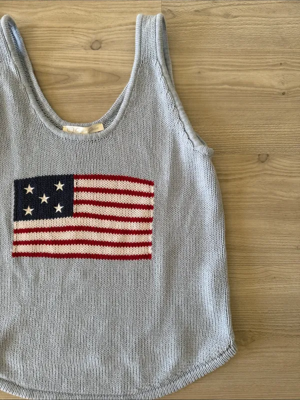 Quiet Storm Light Blue Knit Tank with Flag Motif - Image 2