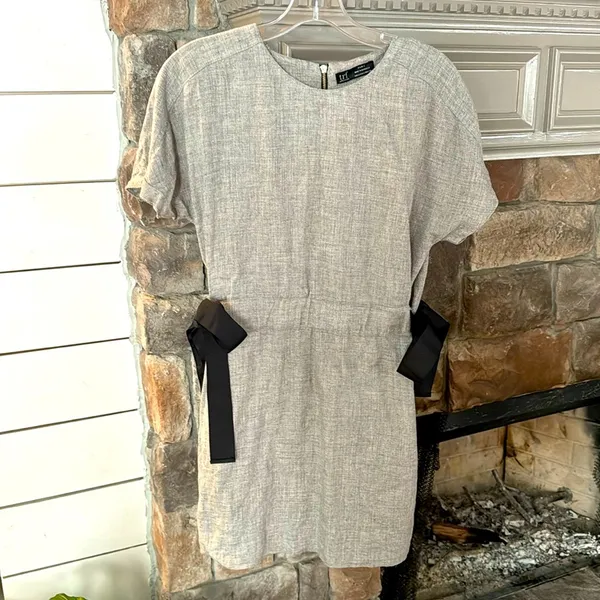 Zara TRF collection Gray Shift Dress With‎ Black Ribbon Sides, Small - Image 2
