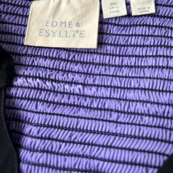 Anthropologie Edme & Esyllte Sketchbook Shirt Dress Blue White Smocked size 6 - Image 4