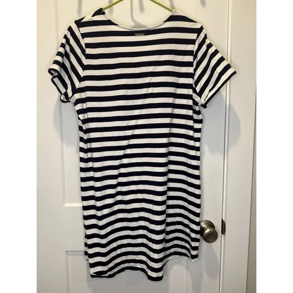 MICHAEL KORS Nautical Women’s 1X Blue & White Striped Dress Short Sleeve V Neck - Image 3