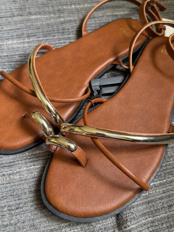 Time and Tru Brown Ankle Strap Sandals with Gold Accent - Image 5