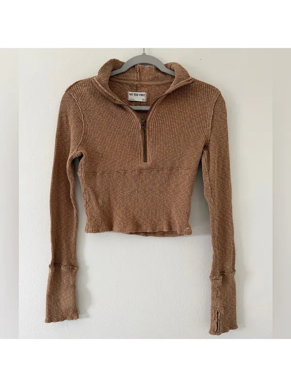 Free People We The Free Indie Cotton Midnight Half Zip Cropped Sweater size xs - Image 5