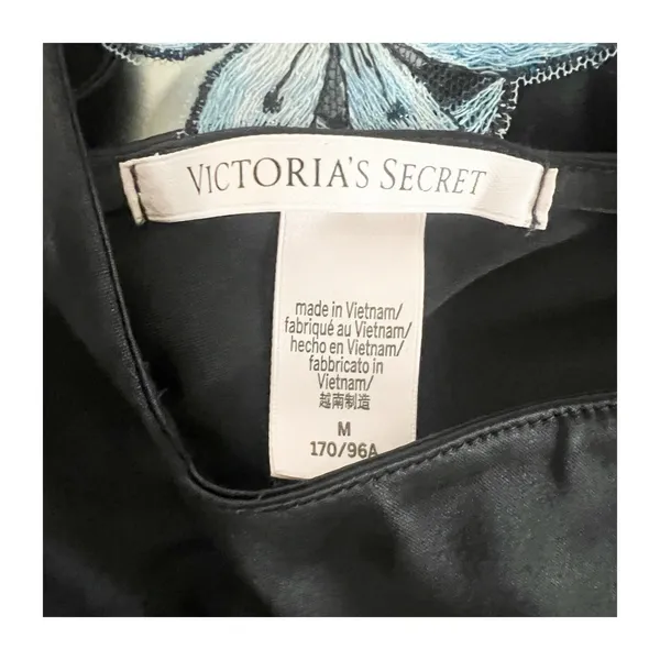 Victorias Secret Ziggy Glam Cami Satin Size Medium Black Floral Embroidery - Image 8