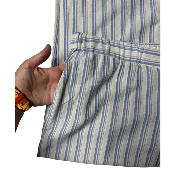 Coco Carmen Blue White Striped Wide Leg Pants L XL Coastal Linen Blend NWT - Image 6