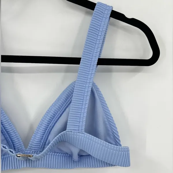 NWT Hollister Ribbed Bikini Top Striped Baby Blue Adjustable Wide Strap Medium - Image 10