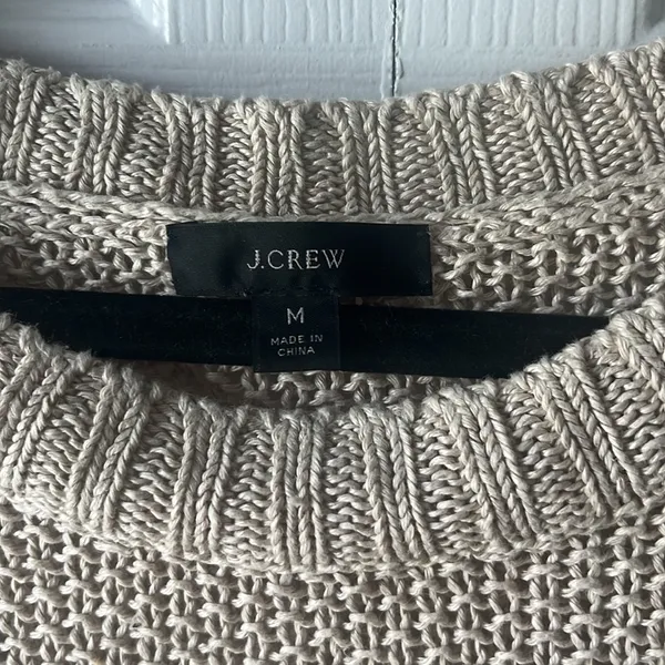 J. Crew Warm Neutral Linen Knit Crew Neck Sweater Flawed size Medium - Image 2