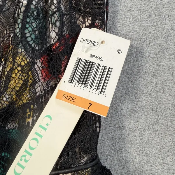 CHORD Juniors Size 7 Black Multi-Color Floral Lace Sleeveless Fit & Flare Dress - Image 3