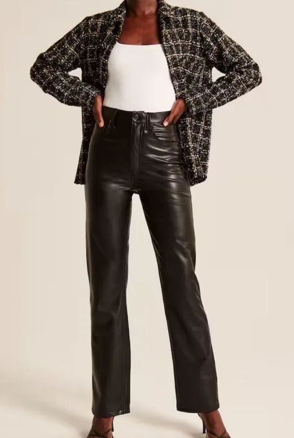 Abercrombie SHORT 90’s Straight Ultra High Rise Vegan Leather Black Pants 12 - Image 2