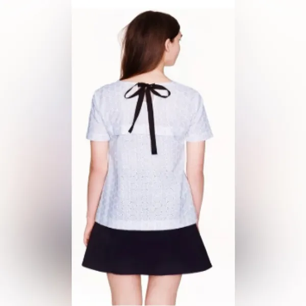 J.Crew Seersucker Eyelet Top • Blue & White • Short Sleeve • Summer - Image 5