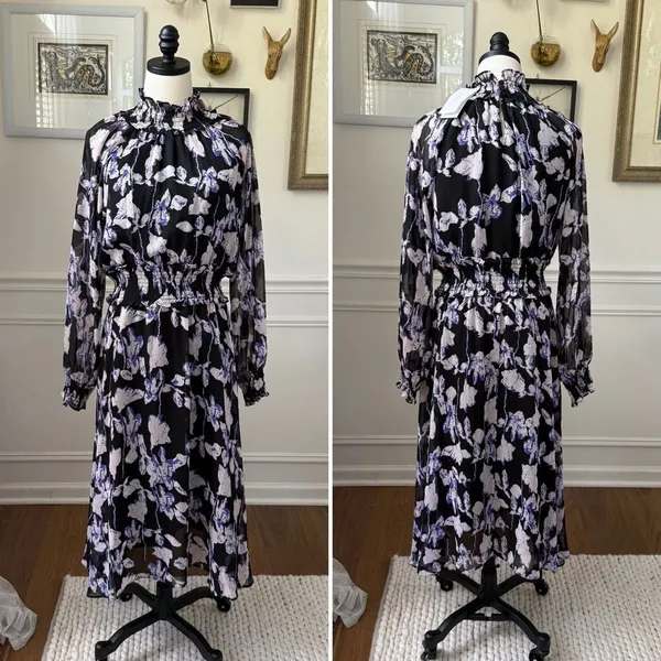 O.P.T One Pretty Time On The Run Long Sleeve Chiffon Midi Dress M - Image 2